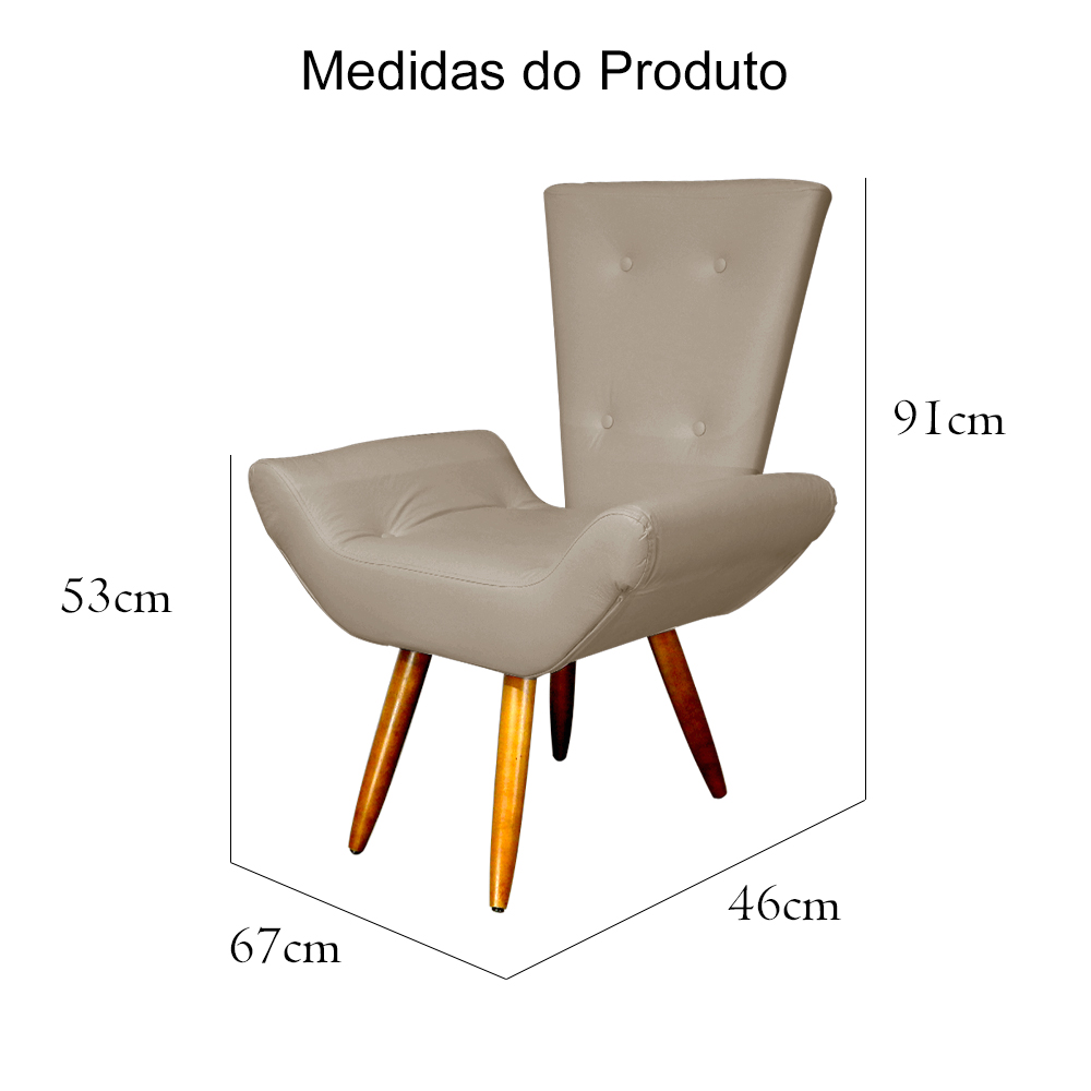 Poltrona Decorativa Emília Barca Pés Palito Suede Capuccino - DS Estofados