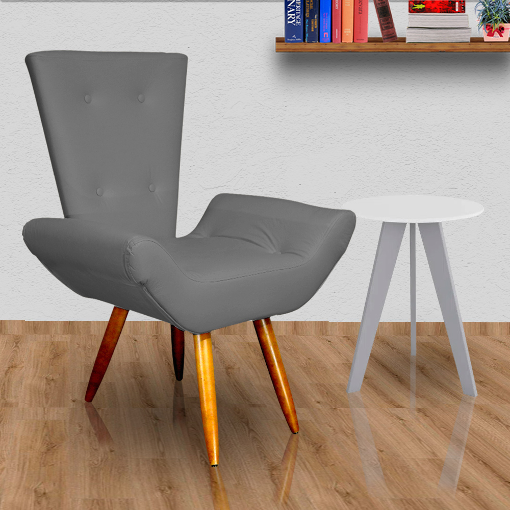 Poltrona Decorativa Emília Barca Pés Palito Suede Cinza - DS Estofados