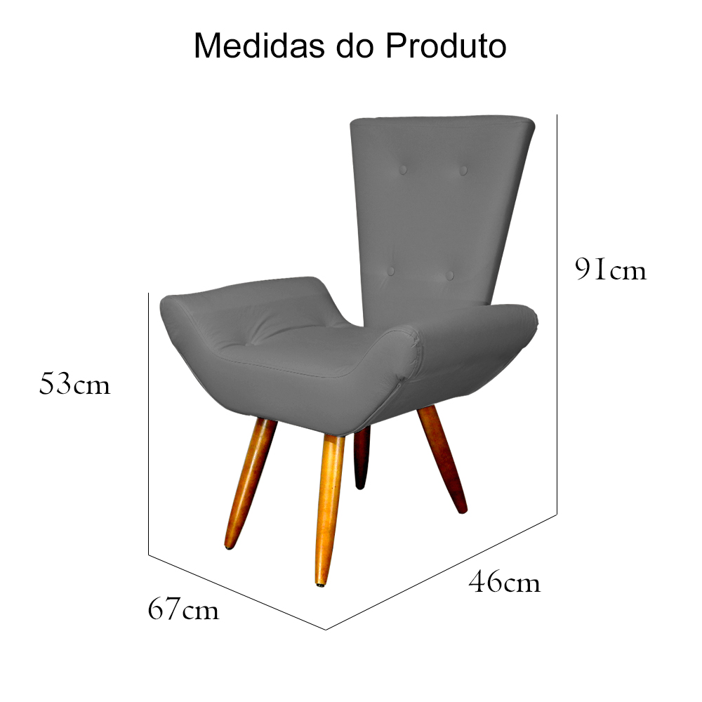 Poltrona Decorativa Emília Barca Pés Palito Suede Cinza - DS Estofados