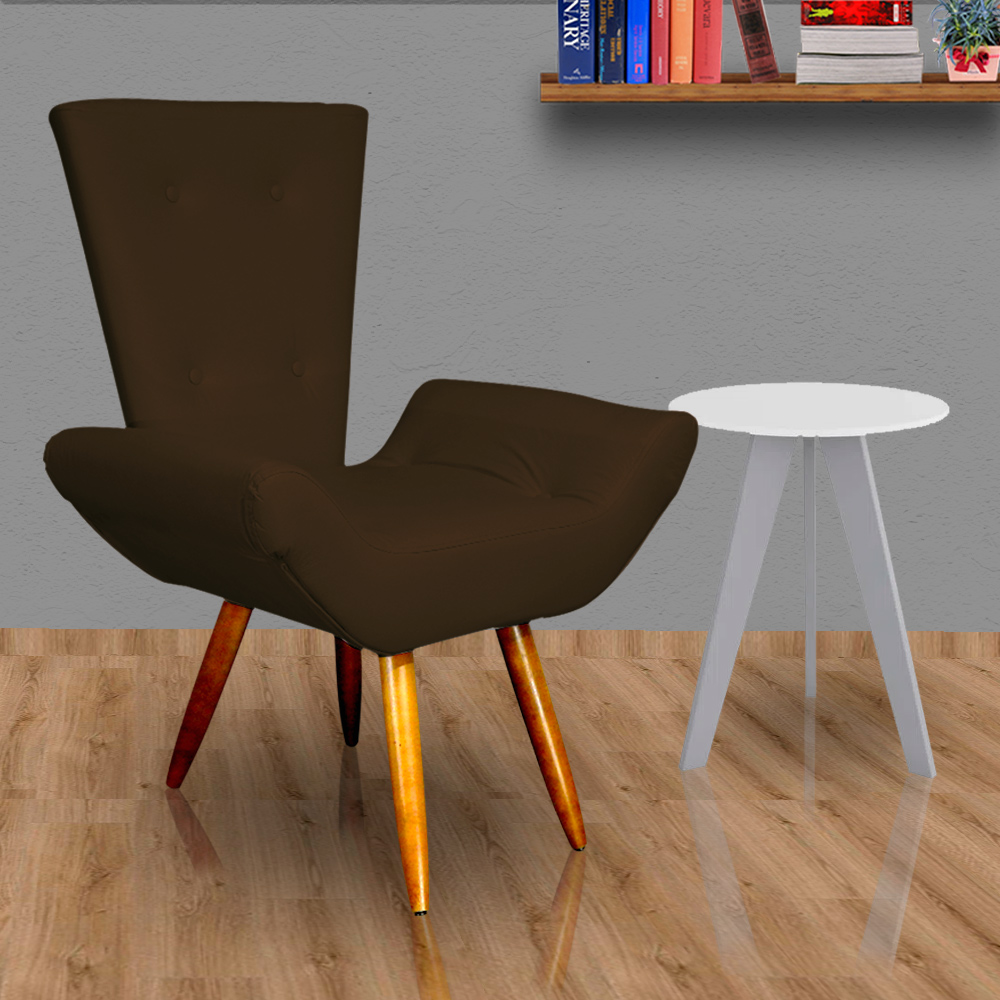 Poltrona Decorativa Emília Barca Pés Palito Suede Marrom - DS Estofados