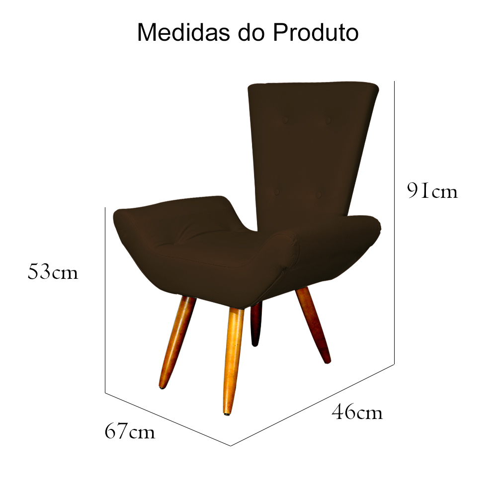 Poltrona Decorativa Emília Barca Pés Palito Suede Marrom - DS Estofados
