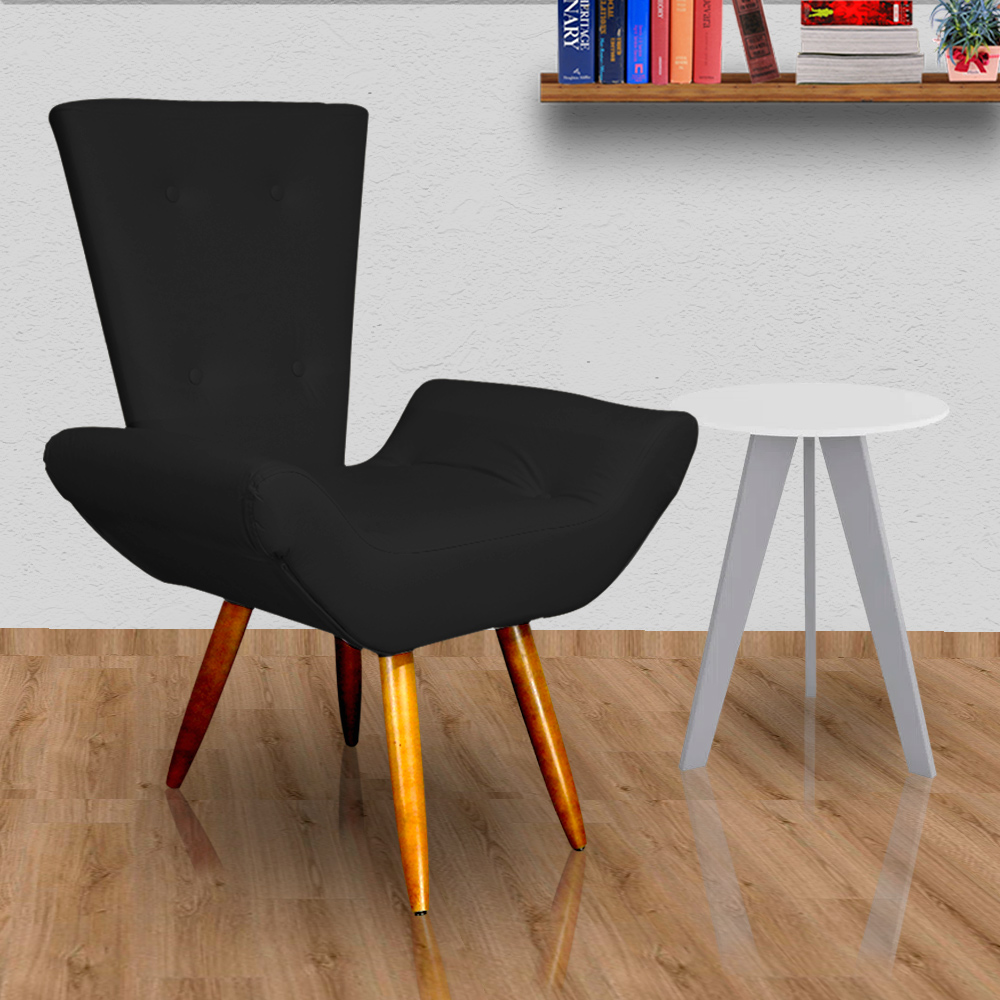 Poltrona Decorativa Emília Barca Pés Palito Suede Preto - DS Estofados