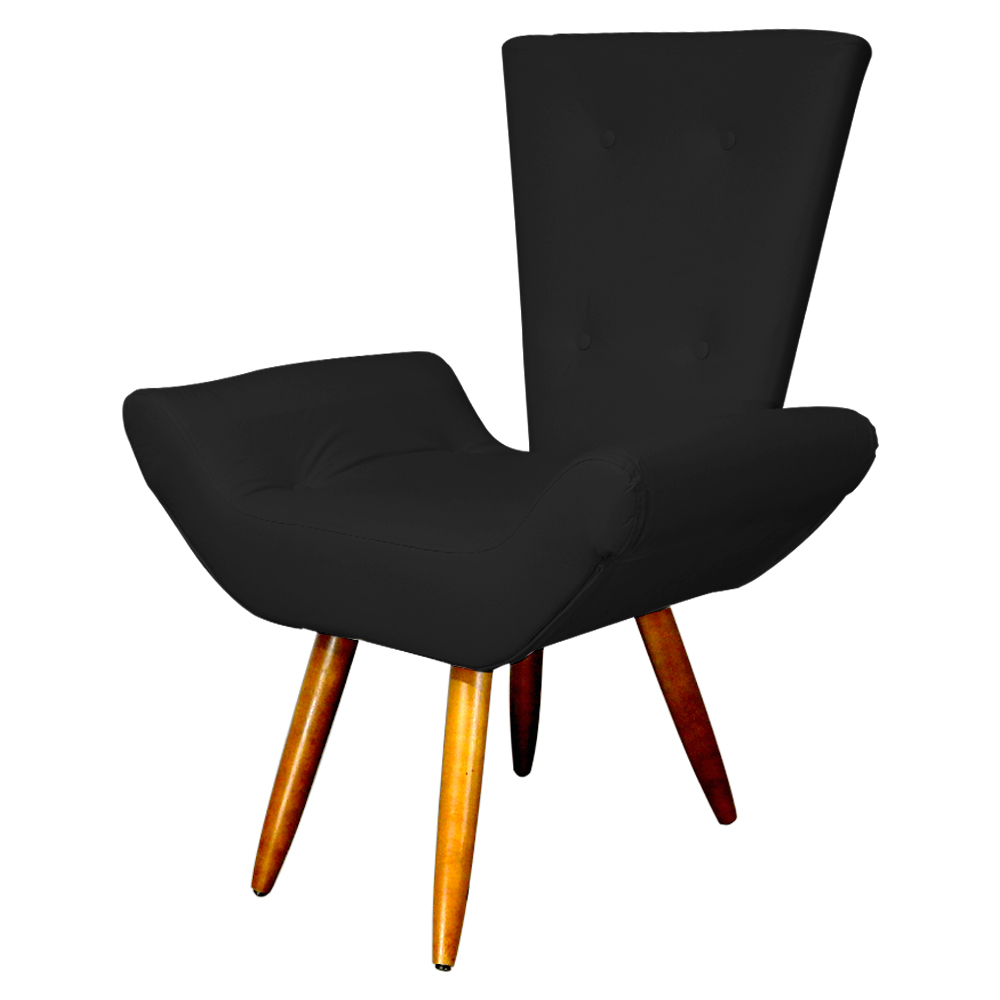 Poltrona Decorativa Emília Barca Pés Palito Suede Preto - DS Estofados