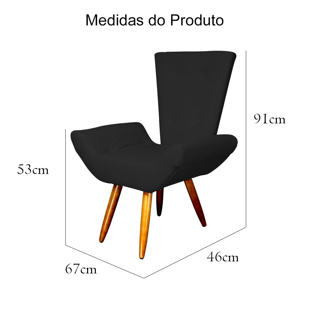 Poltrona Decorativa Emília Barca Pés Palito Suede Preto - DS Estofados