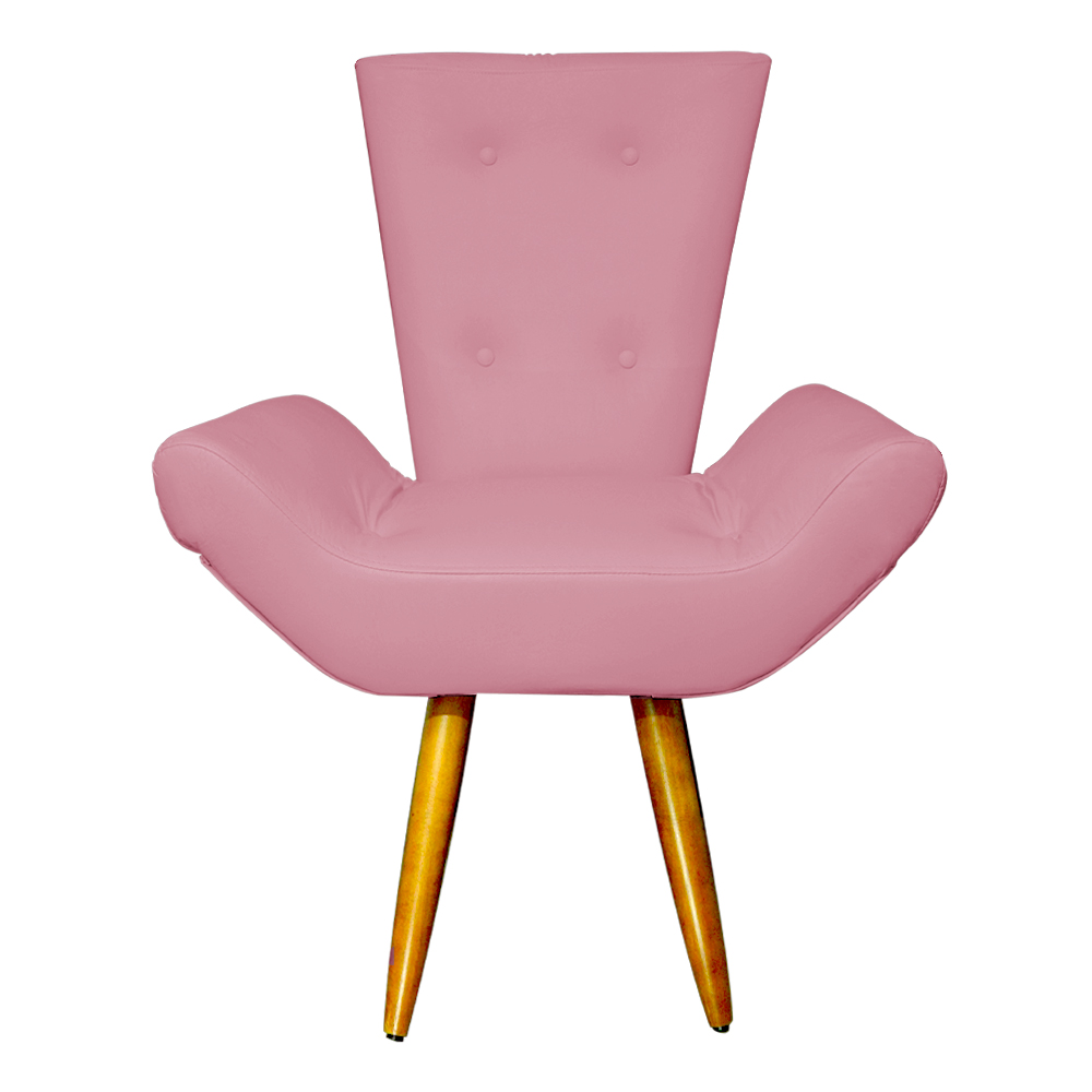 Poltrona Decorativa Emília Barca Pés Palito Suede Rosa - DS Estofados