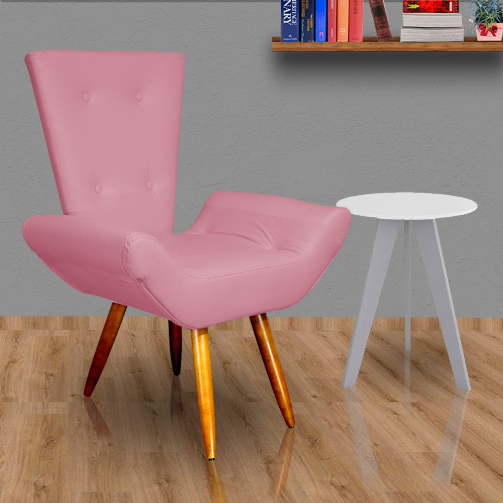 Poltrona Decorativa Emília Barca Pés Palito Suede Rosa - DS Estofados