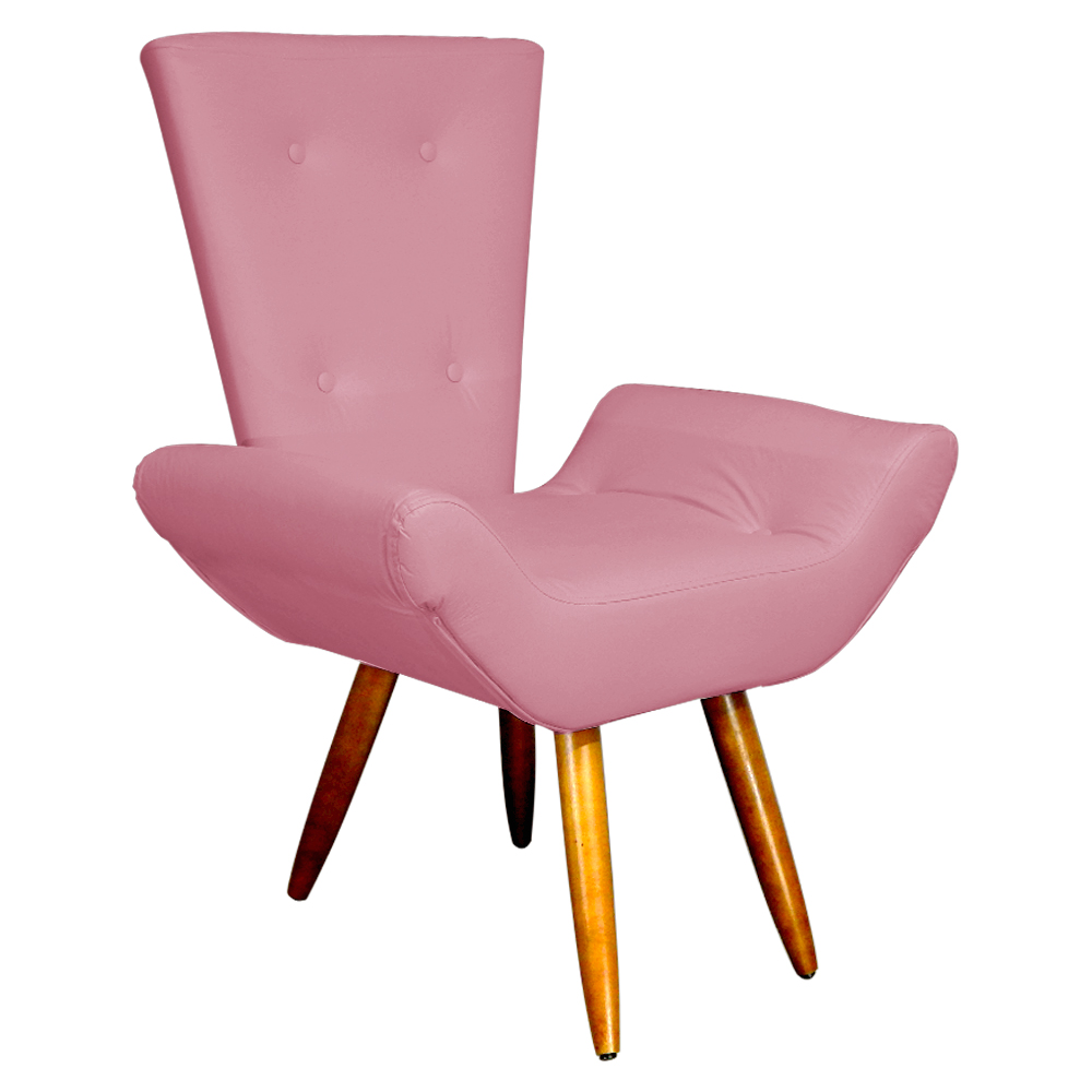 Poltrona Decorativa Emília Barca Pés Palito Suede Rosa - DS Estofados