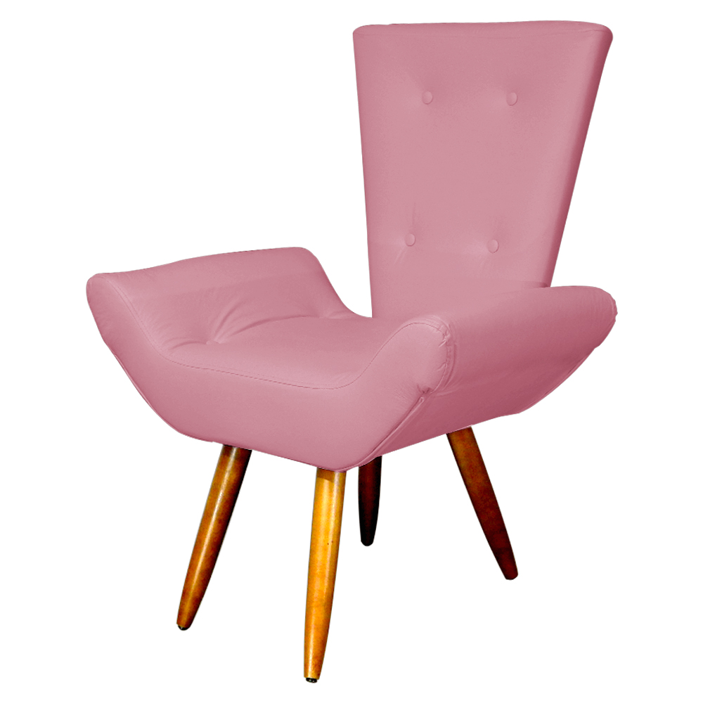 Poltrona Decorativa Emília Barca Pés Palito Suede Rosa - DS Estofados