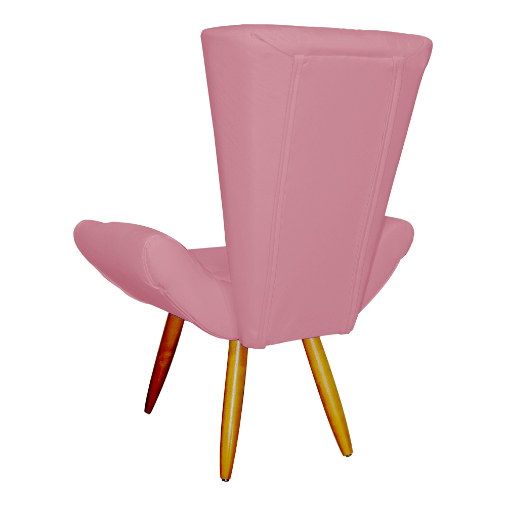 Poltrona Decorativa Emília Barca Pés Palito Suede Rosa - DS Estofados