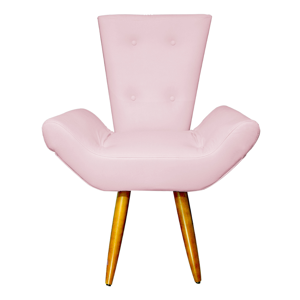 Poltrona Decorativa Emília Barca Pés Palito Suede Rosa Bebê - DS Estofados