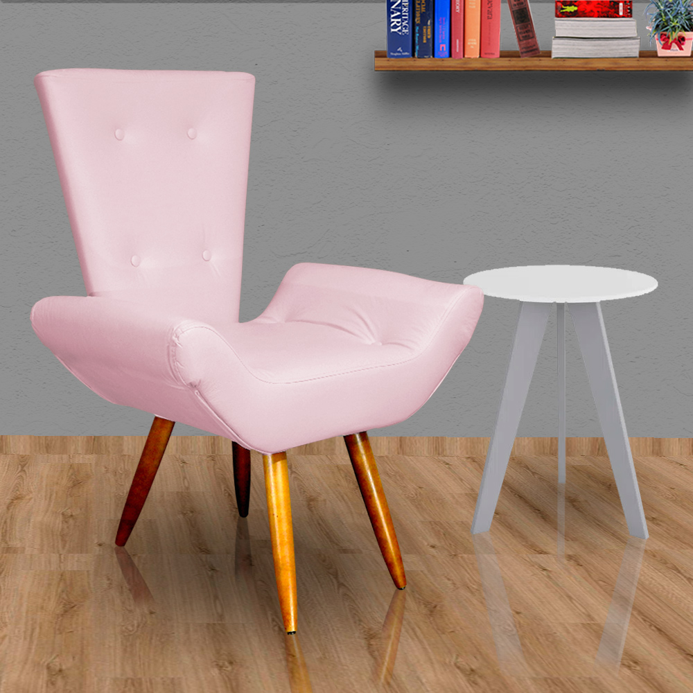 Poltrona Decorativa Emília Barca Pés Palito Suede Rosa Bebê - DS Estofados