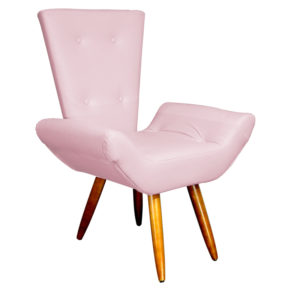 Poltrona Decorativa Emília Barca Pés Palito Suede Rosa Bebê - DS Estofados