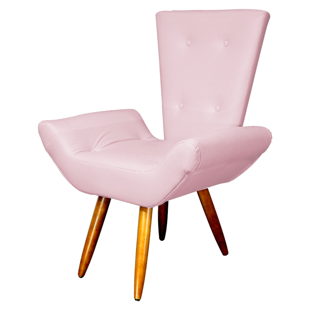 Poltrona Decorativa Emília Barca Pés Palito Suede Rosa Bebê - DS Estofados