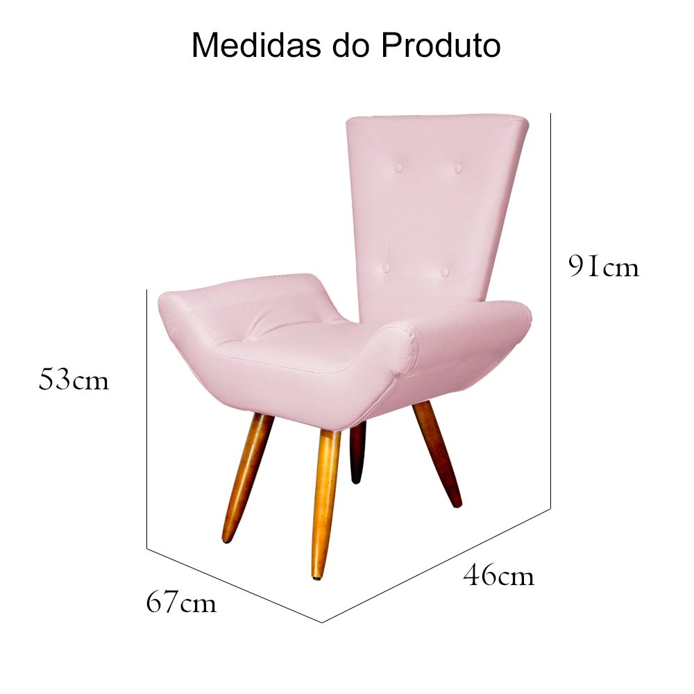 Poltrona Decorativa Emília Barca Pés Palito Suede Rosa Bebê - DS Estofados