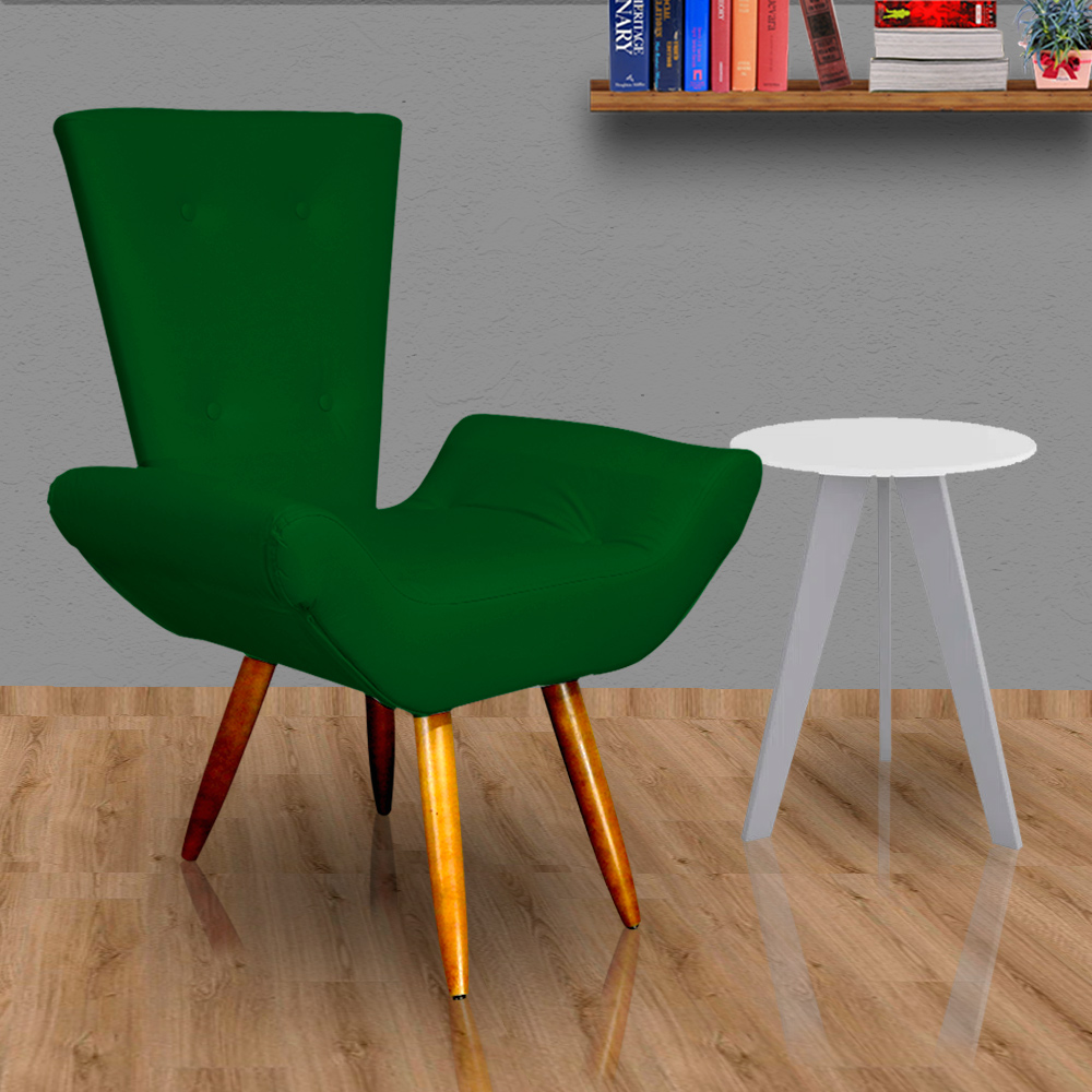 Poltrona Decorativa Emília Barca Pés Palito Suede Verde - DS Estofados