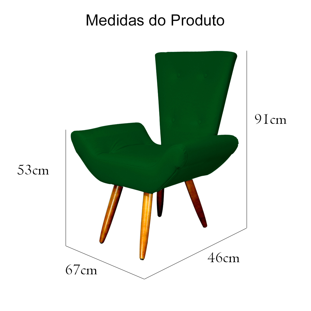 Poltrona Decorativa Emília Barca Pés Palito Suede Verde - DS Estofados