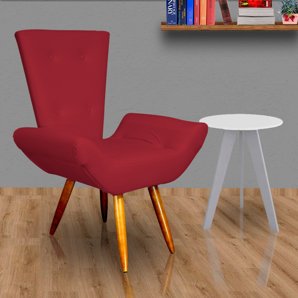 Poltrona Decorativa Emília Barca Pés Palito Suede Vermelho - DS Estofados