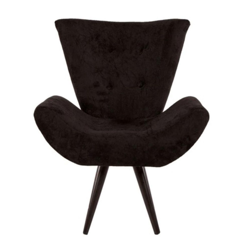 Poltrona Decorativa Emília Pés Tabaco Suede Preto - DS Móveis