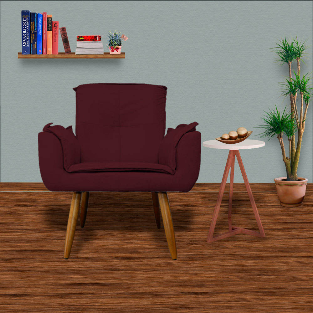 Poltrona Decorativa Emília Plus Suede Bordô - Ds Móveis