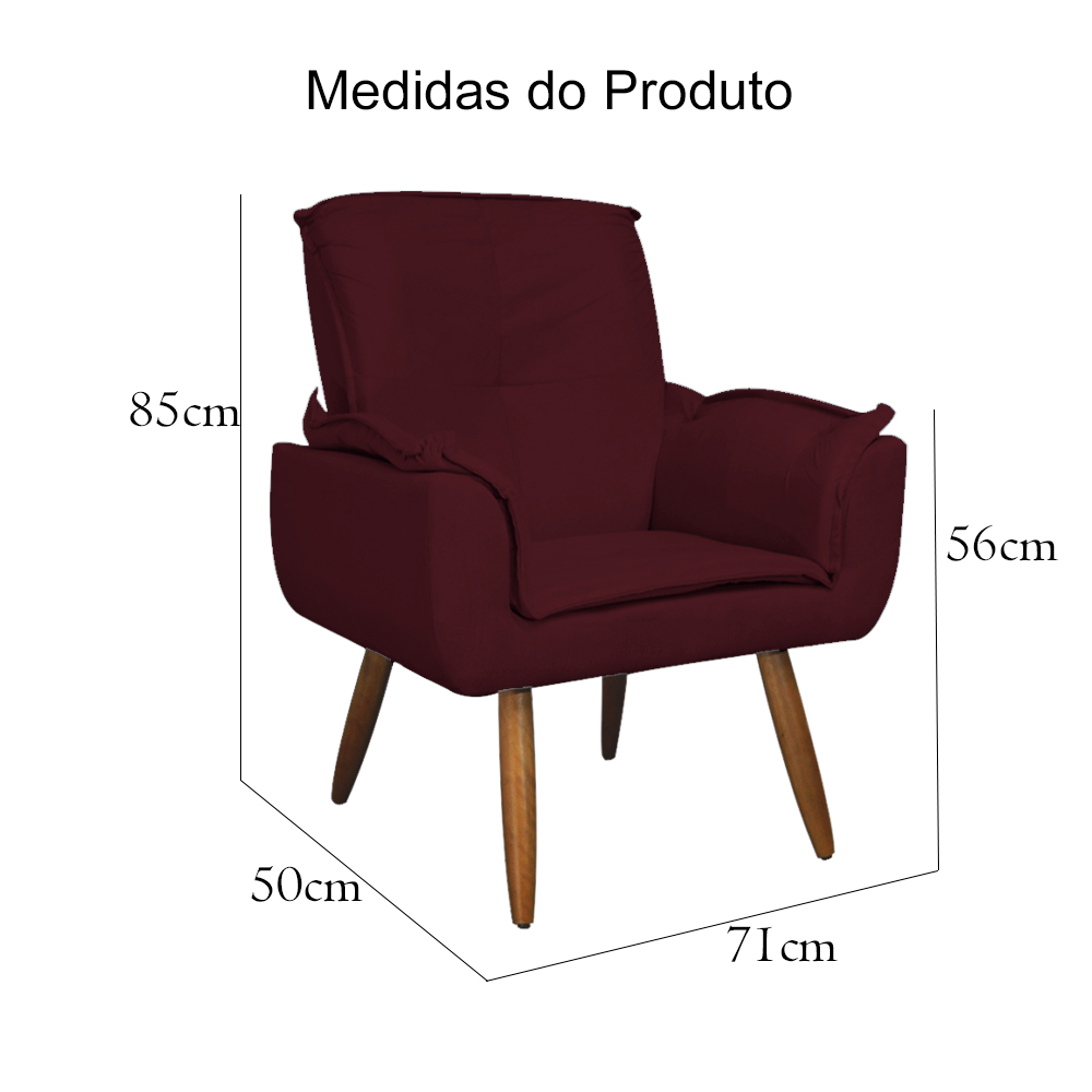 Poltrona Decorativa Emília Plus Suede Bordô - Ds Móveis