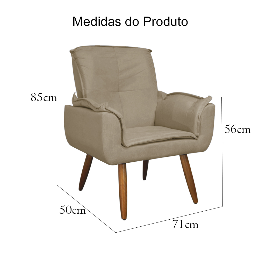 Poltrona Decorativa Emília Plus Suede Capuccino - Ds Móveis