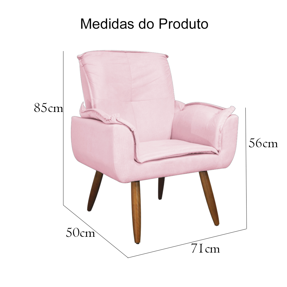 Poltrona Decorativa Emília Plus Suede Rosa Bebê - Ds Móveis
