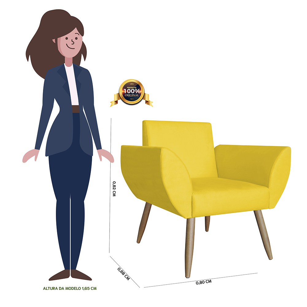 Poltrona Decorativa Flora Pés Palito Suede Amarelo - DS Estofados