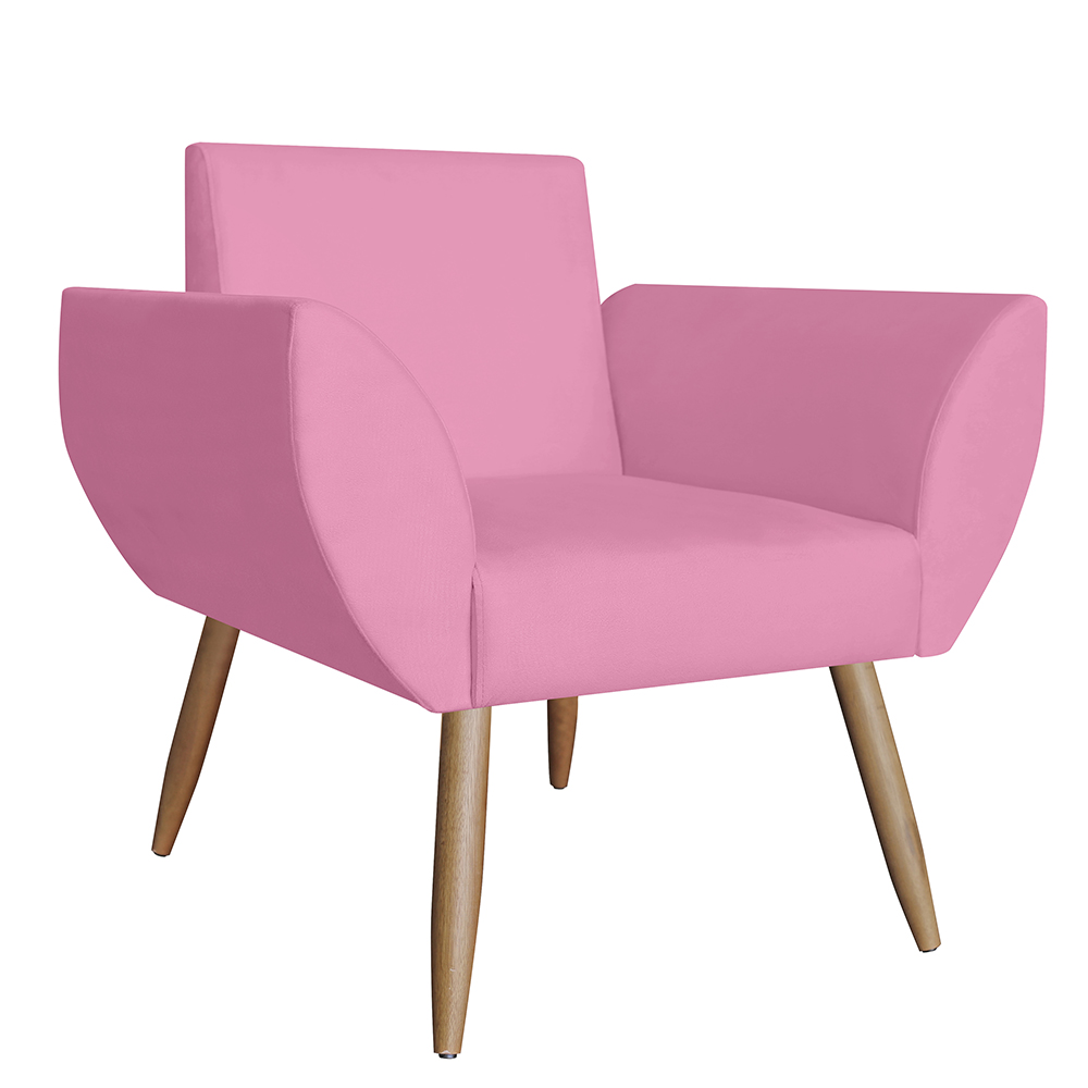 Poltrona Decorativa Flora Pés Palito Suede Rosa - DS Estofados
