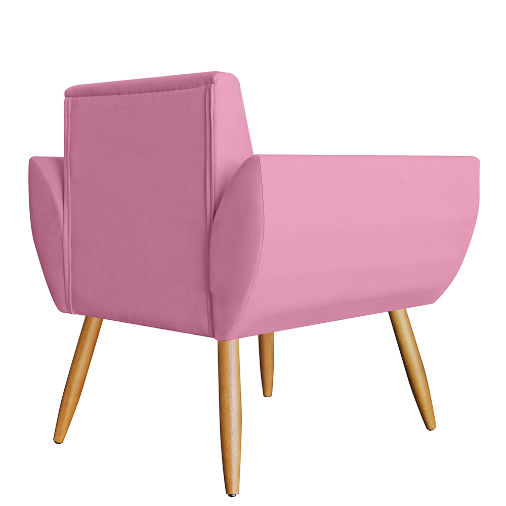 Poltrona Decorativa Flora Pés Palito Suede Rosa - DS Estofados