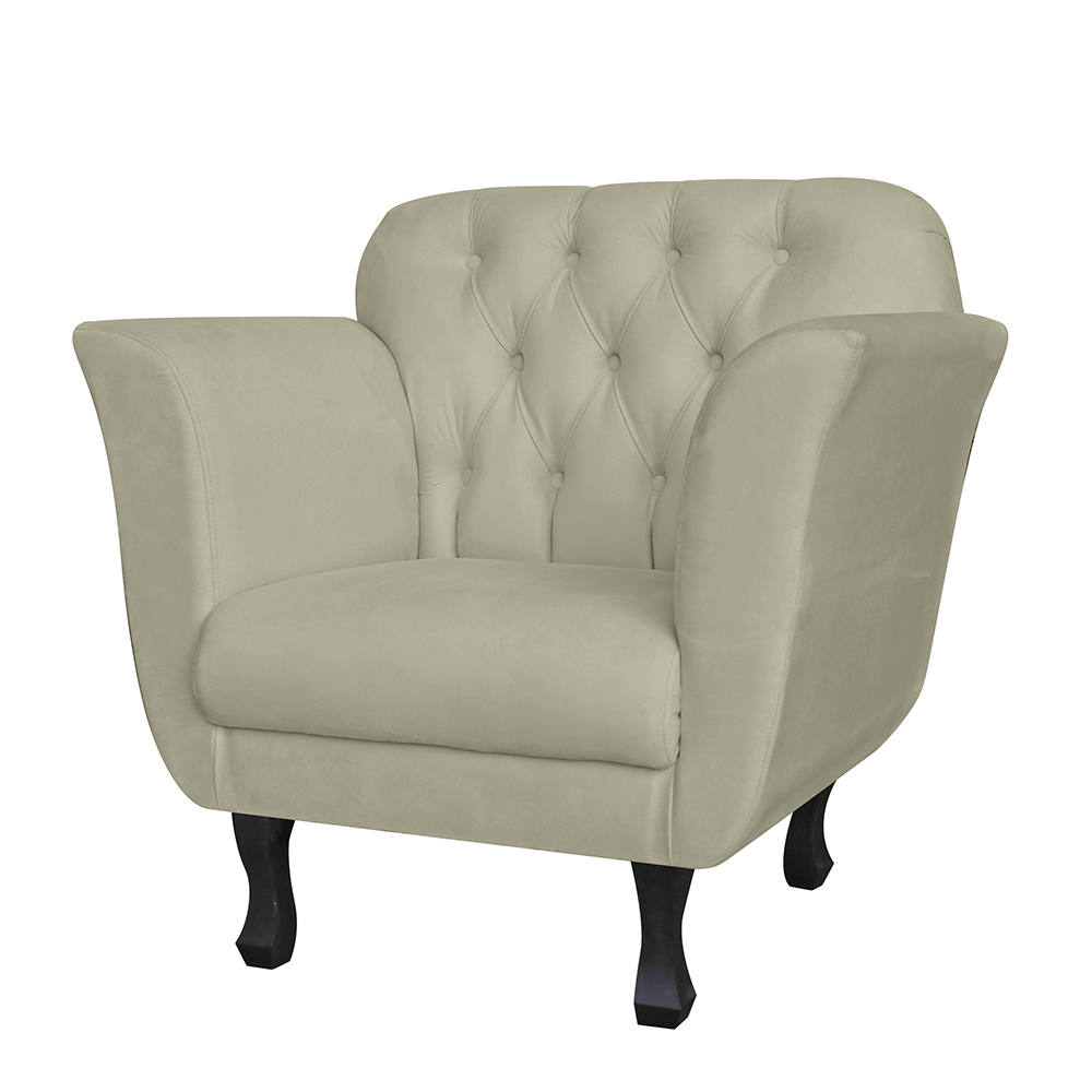 Poltrona Decorativa Helena Pés Luis XV Suede Bege - DS Estofados