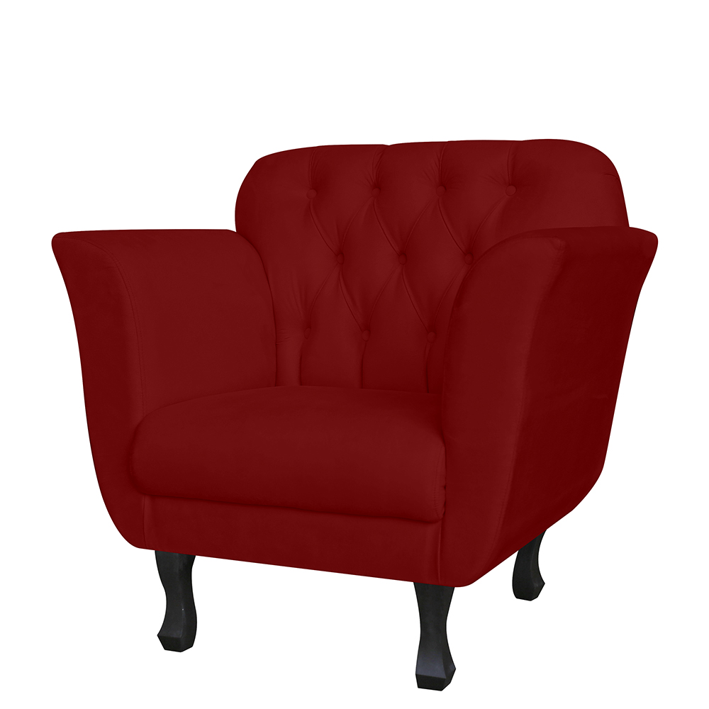 Poltrona Decorativa Helena Pés Luis XV Suede Bordô - DS Estofados