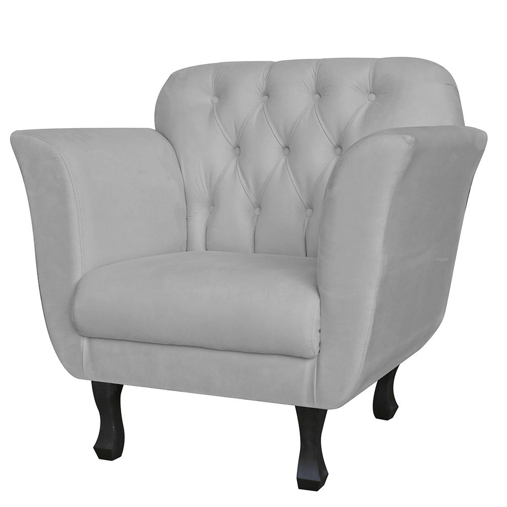 Poltrona Decorativa Helena Pés Luis XV Suede Branco - DS Estofados