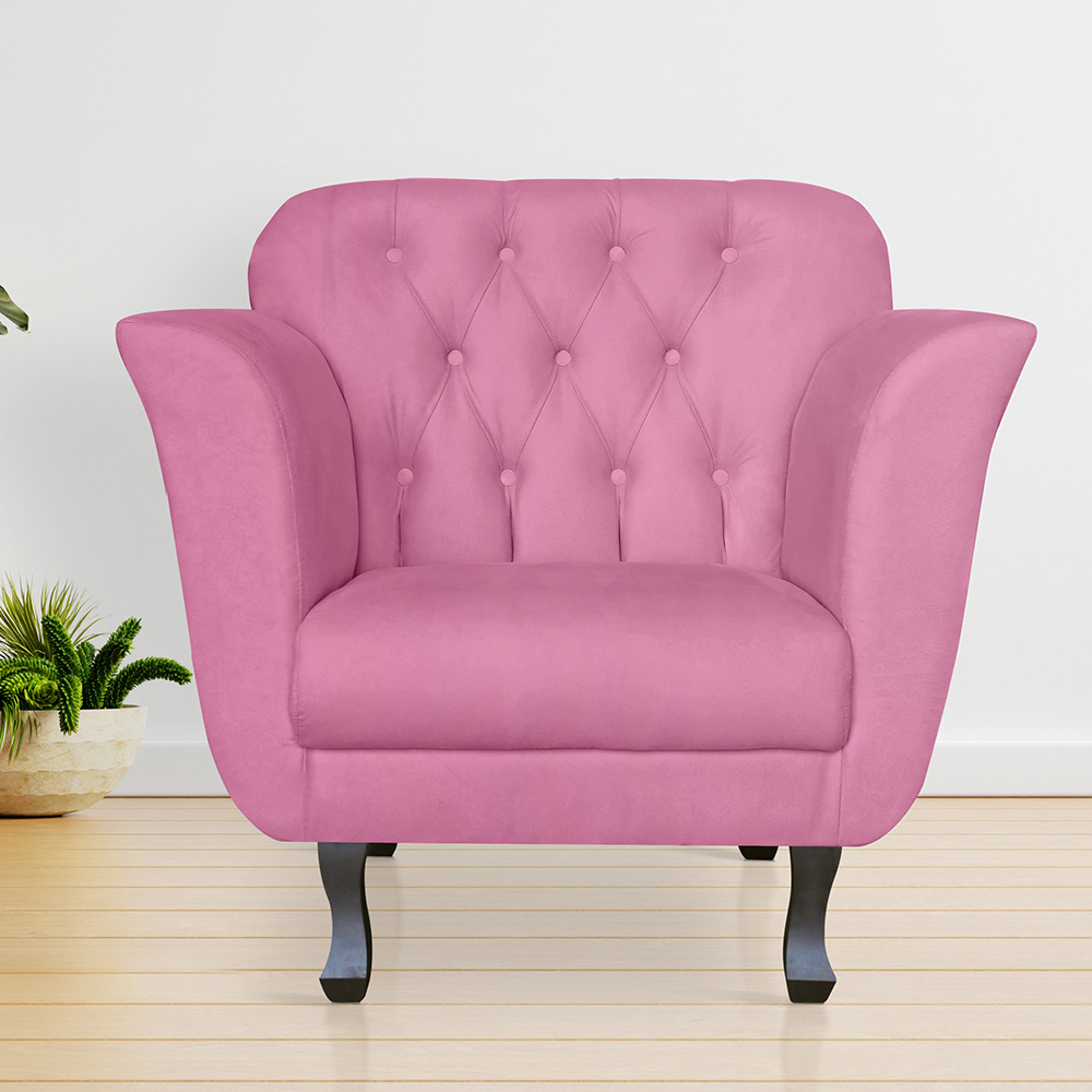 Poltrona Decorativa Helena Pés Luis XV Suede Rosa - DS Estofados