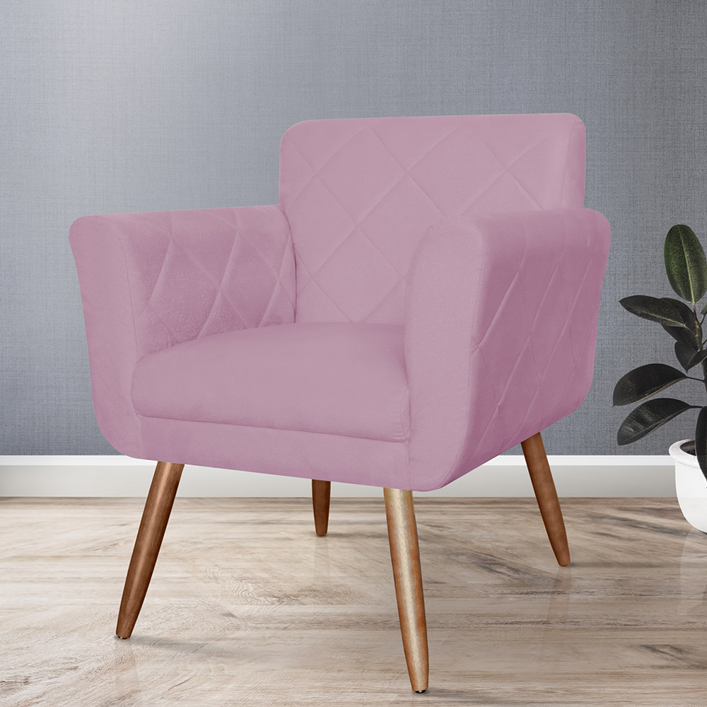 Poltrona Decorativa Isa em Tressê Suede Rosa - DS Estofados