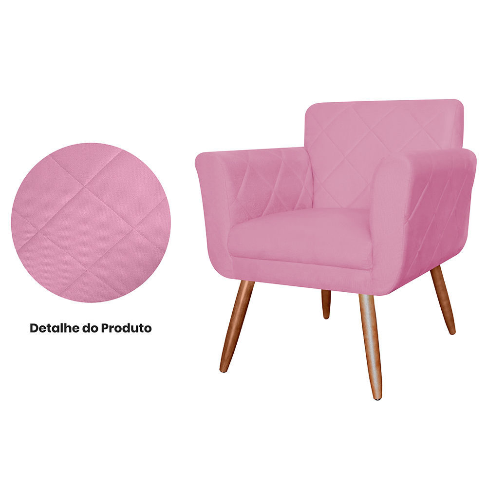 Poltrona Decorativa Isa em Tressê Suede Rosa - DS Estofados