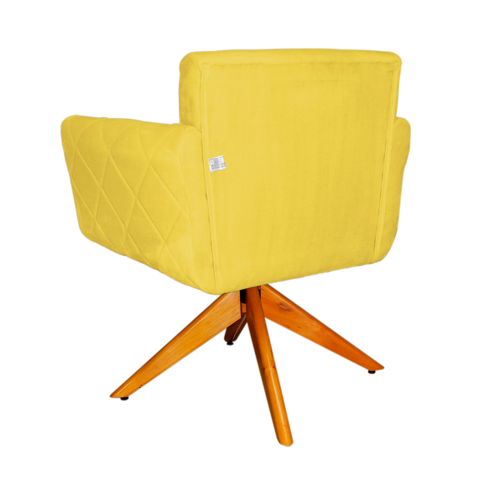 Poltrona Decorativa Isabela em Tressê Pés Madeira Giratório Suede Amarelo - DS Estofados