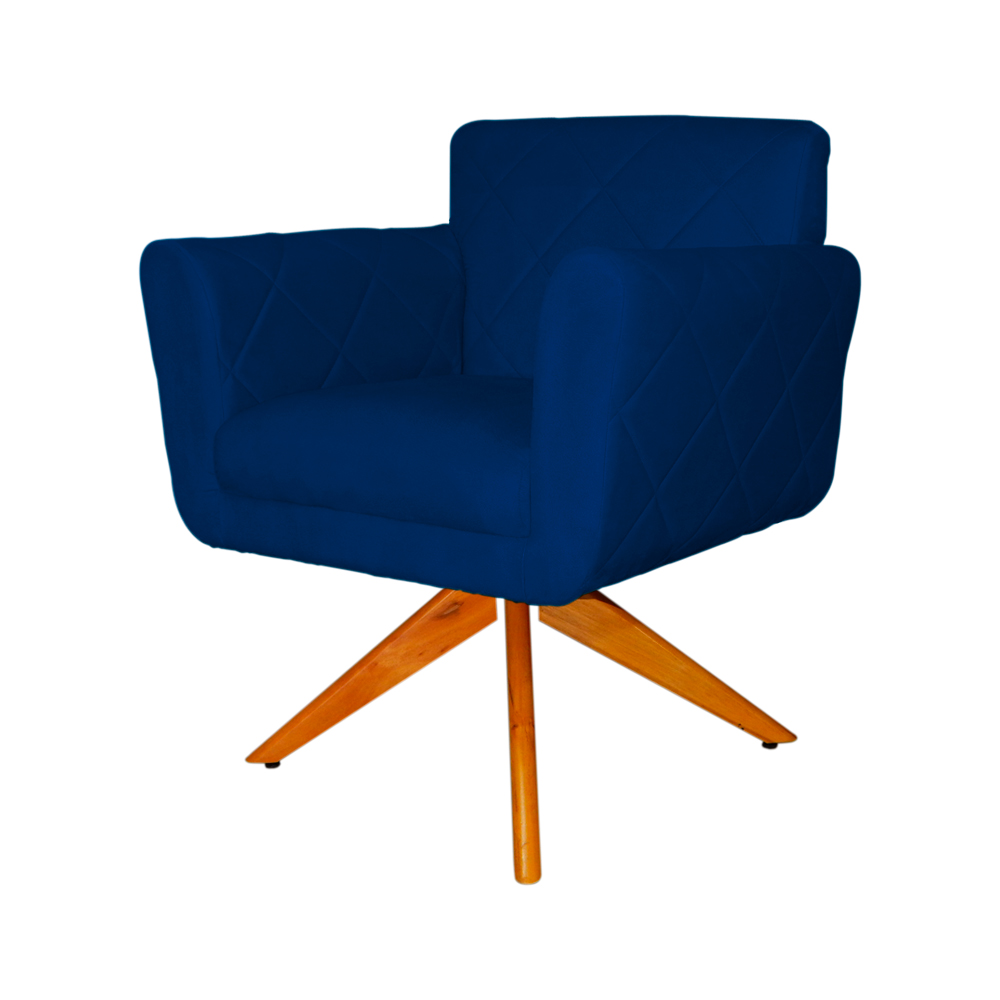 Poltrona Decorativa Isabela em Tressê Pés Madeira Giratório Suede Azul Marinho - DS Estofados