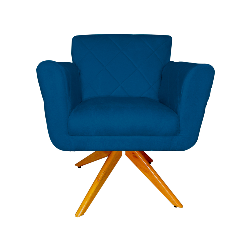 Poltrona Decorativa Isabela em Tressê Pés Madeira Giratório Suede Azul Royal - DS Estofados