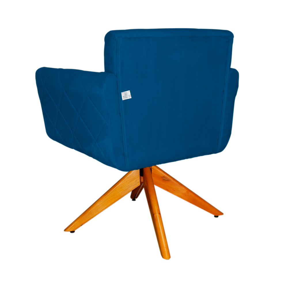 Poltrona Decorativa Isabela em Tressê Pés Madeira Giratório Suede Azul Royal - DS Estofados