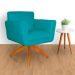 Poltrona Decorativa Isabela em Tressê Pés Madeira Giratório Suede Azul Turquesa - DS Estofados