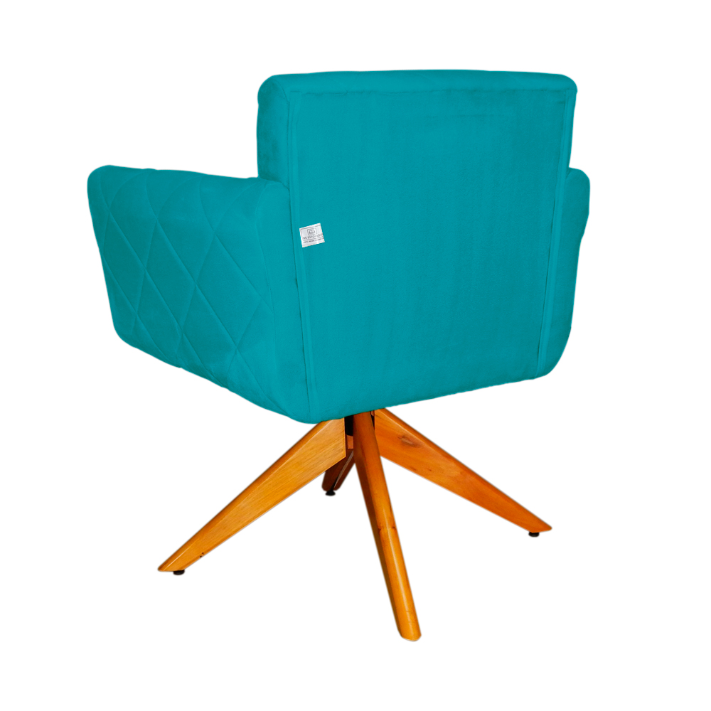 Poltrona Decorativa Isabela em Tressê Pés Madeira Giratório Suede Azul Turquesa - DS Estofados