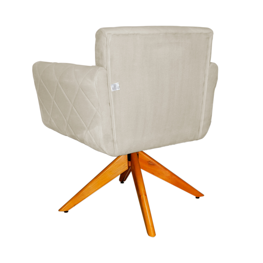 Poltrona Decorativa Isabela em Tressê Pés Madeira Giratório Suede Bege - DS Estofados