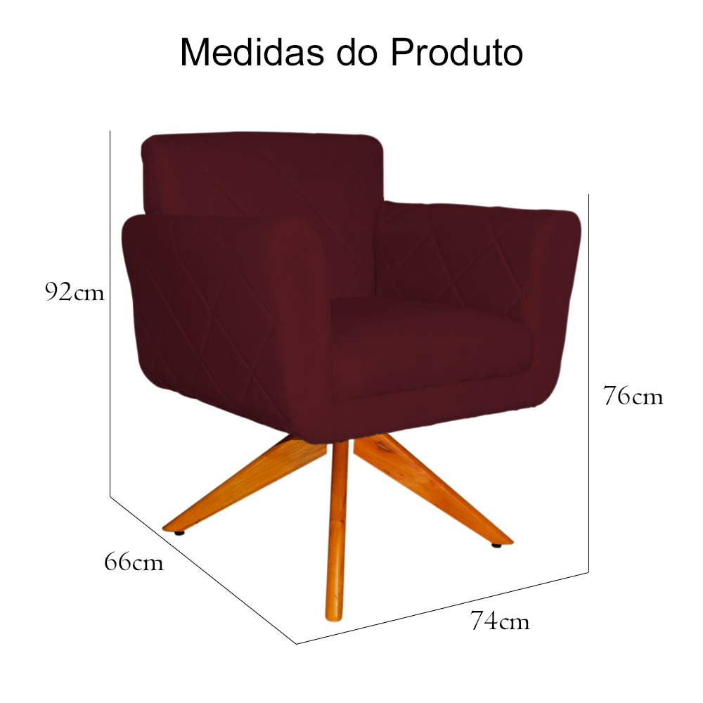 Poltrona Decorativa Isabela em Tressê Pés Madeira Giratório Suede Bordô - DS Estofados