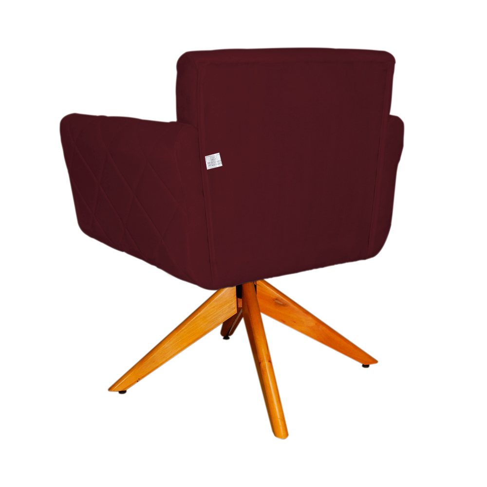 Poltrona Decorativa Isabela em Tressê Pés Madeira Giratório Suede Bordô - DS Estofados