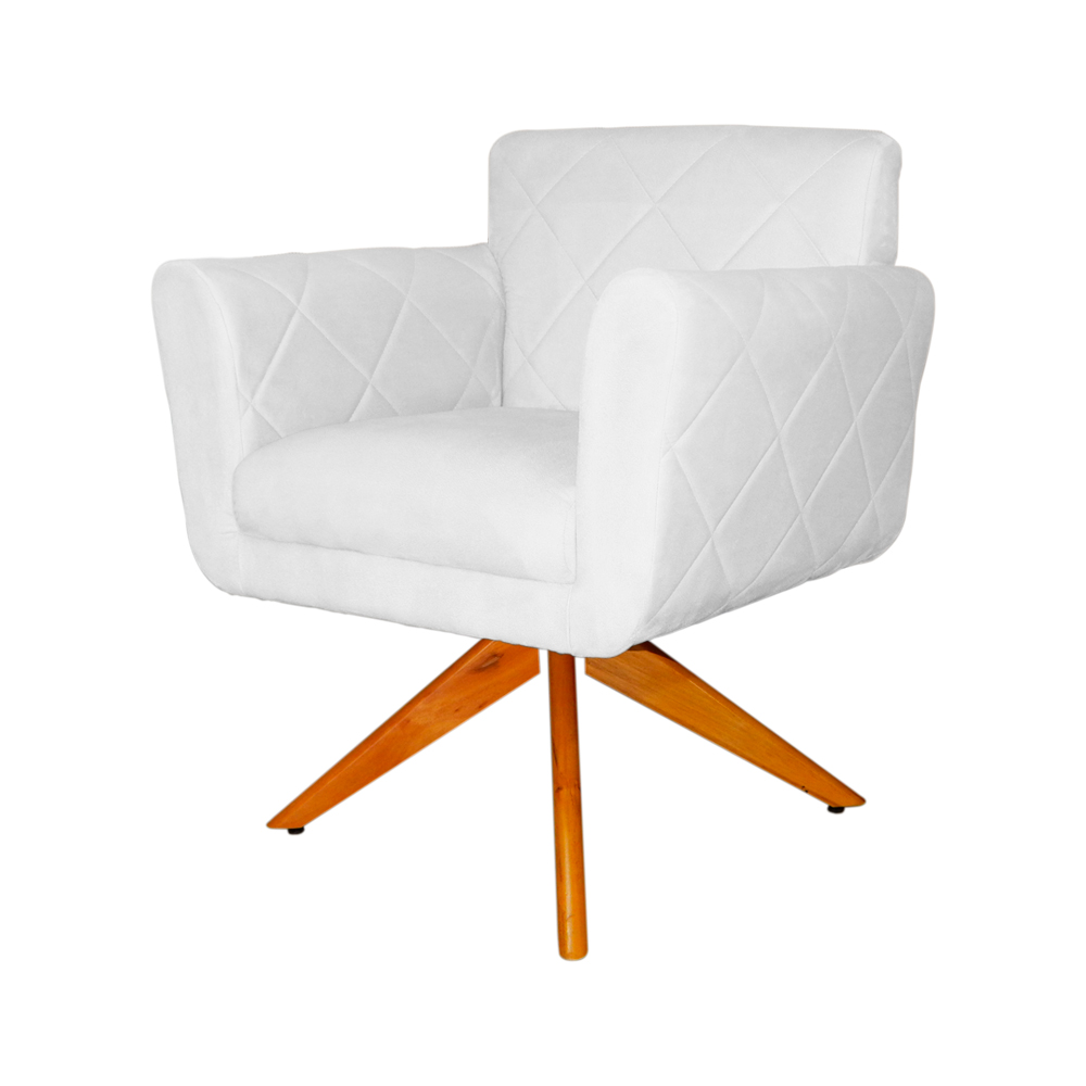 Poltrona Decorativa Isabela em Tressê Pés Madeira Giratório Suede Branco - DS Estofados