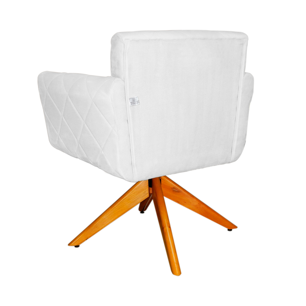 Poltrona Decorativa Isabela em Tressê Pés Madeira Giratório Suede Branco - DS Estofados