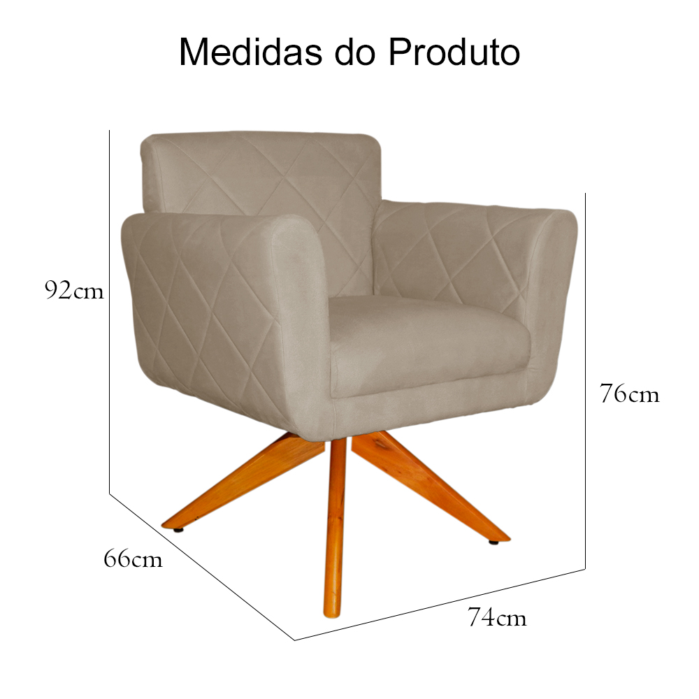 Poltrona Decorativa Isabela em Tressê Pés Madeira Giratório Suede Capuccino - DS Estofados