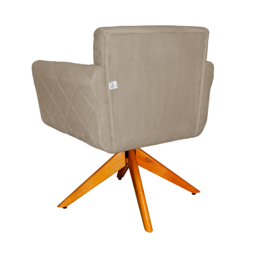 Poltrona Decorativa Isabela em Tressê Pés Madeira Giratório Suede Capuccino - DS Estofados