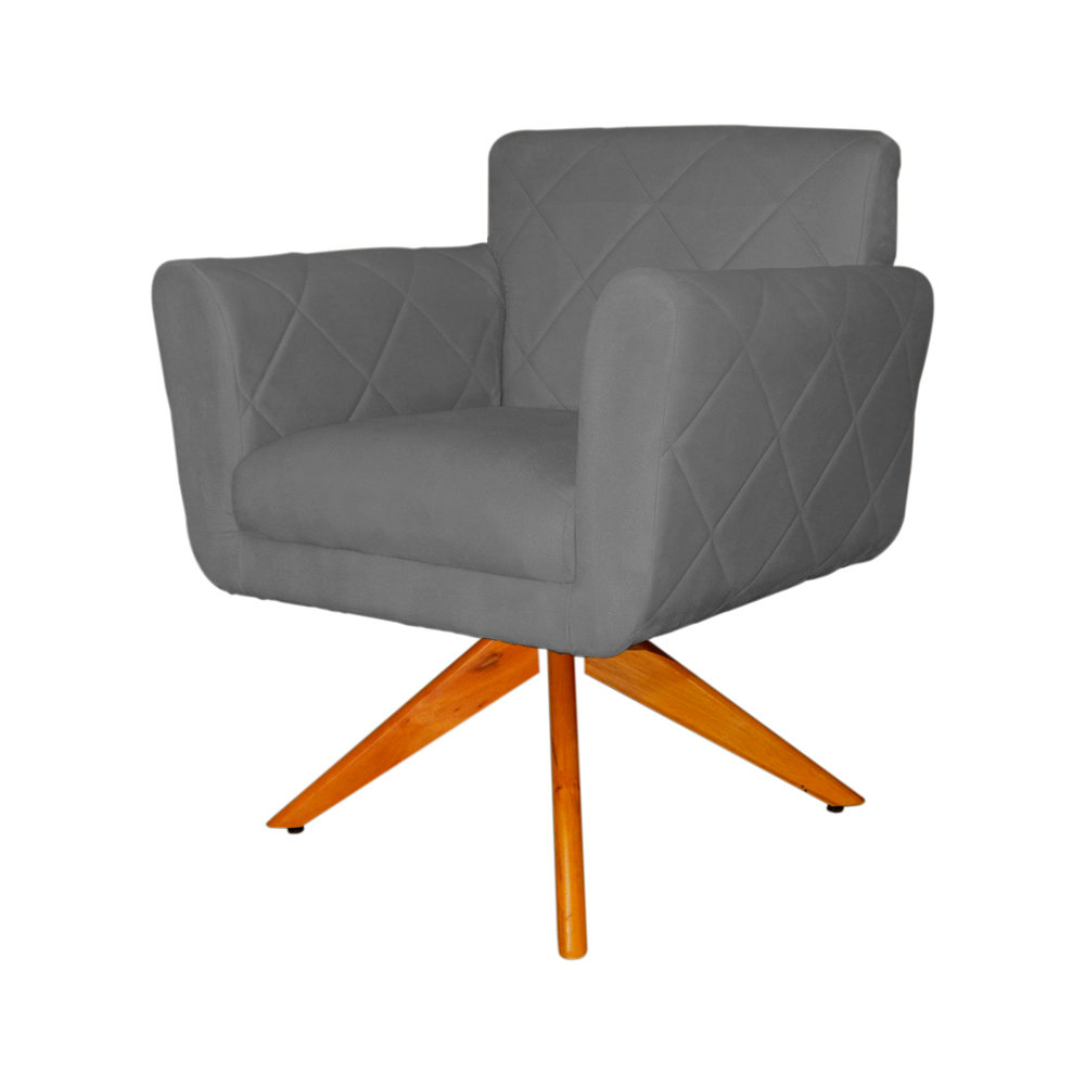 Poltrona Decorativa Isabela em Tressê Pés Madeira Giratório Suede Cinza - DS Estofados