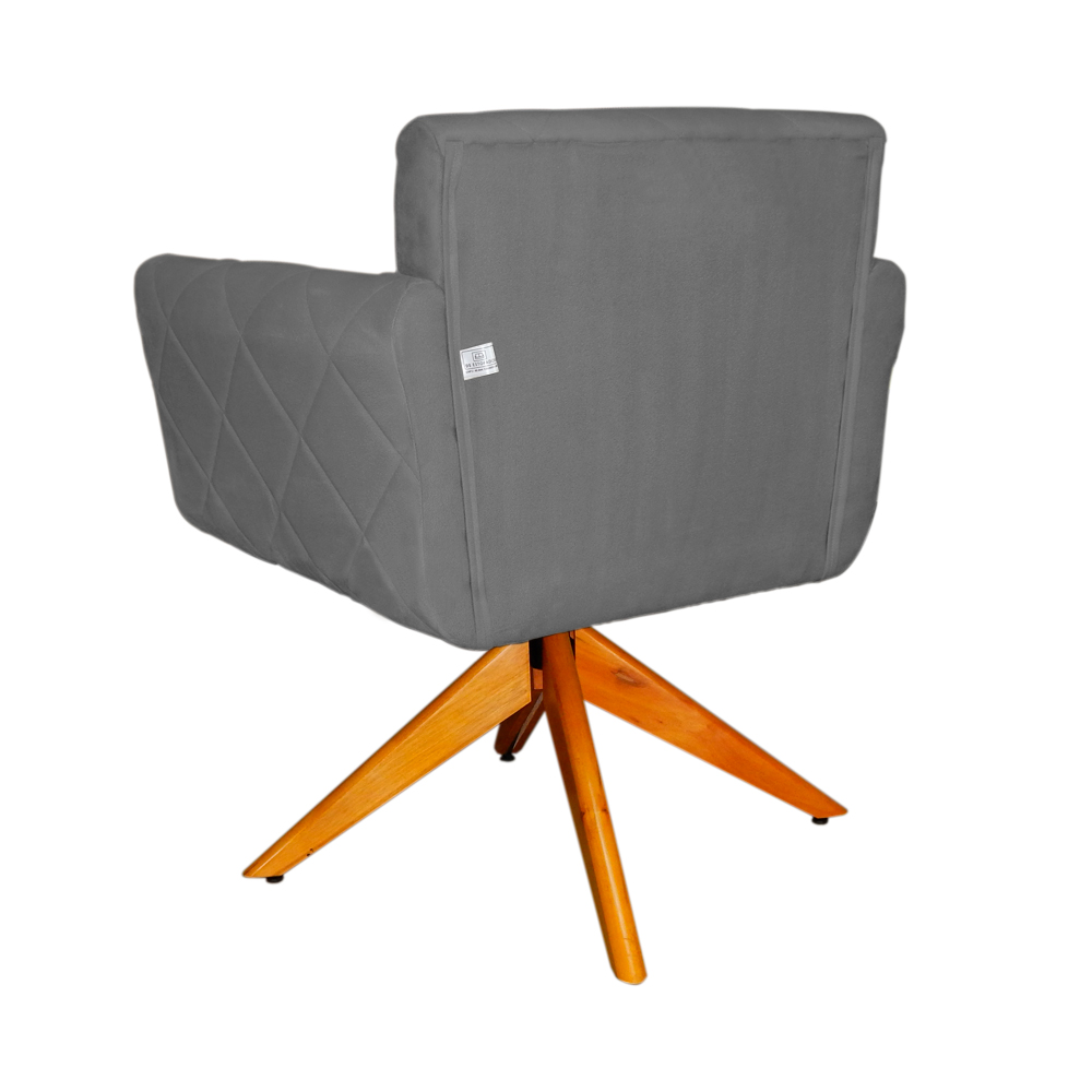 Poltrona Decorativa Isabela em Tressê Pés Madeira Giratório Suede Cinza - DS Estofados